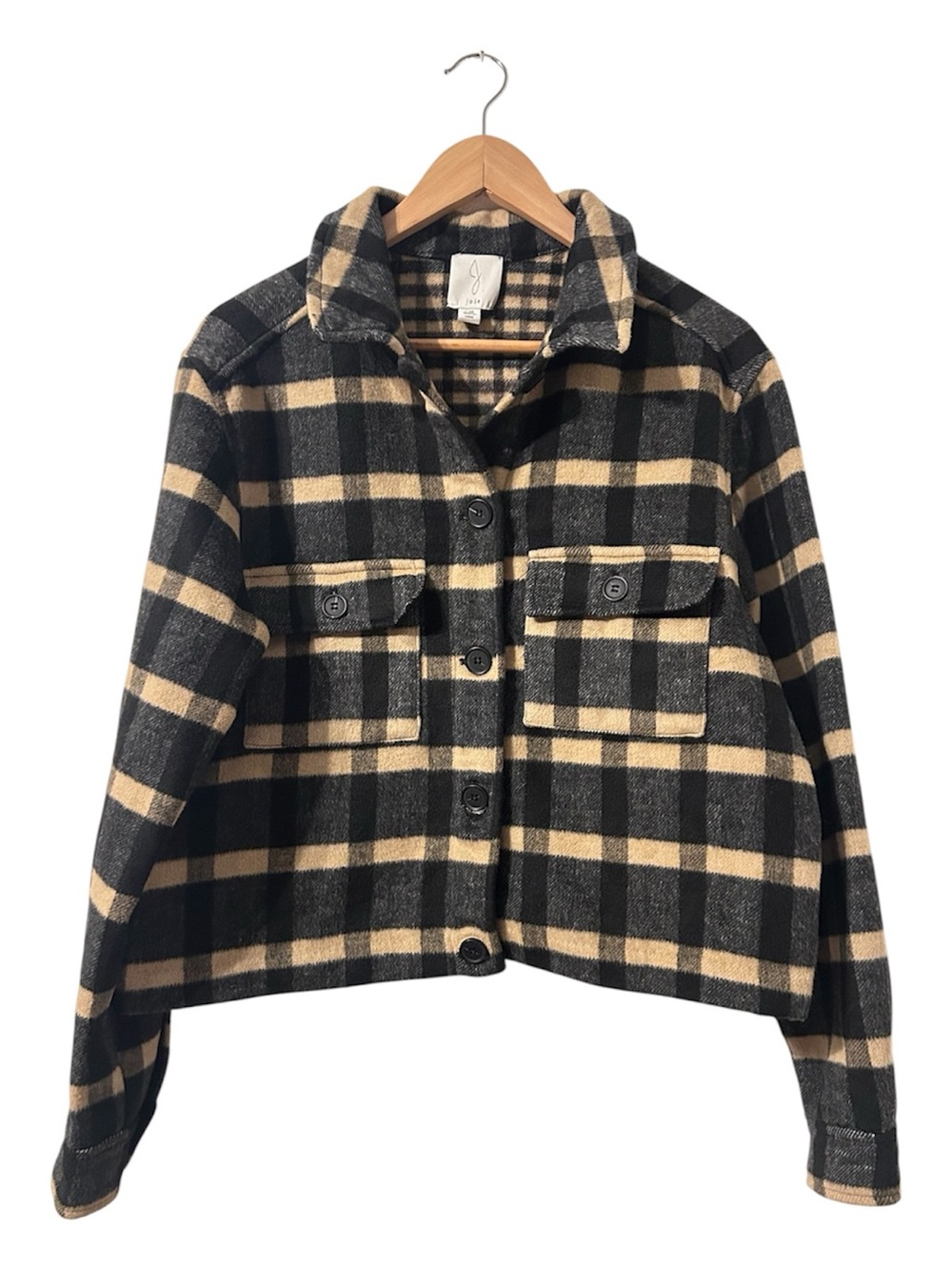 Joie Black & Tan Plaid Utility Shacket Size Large